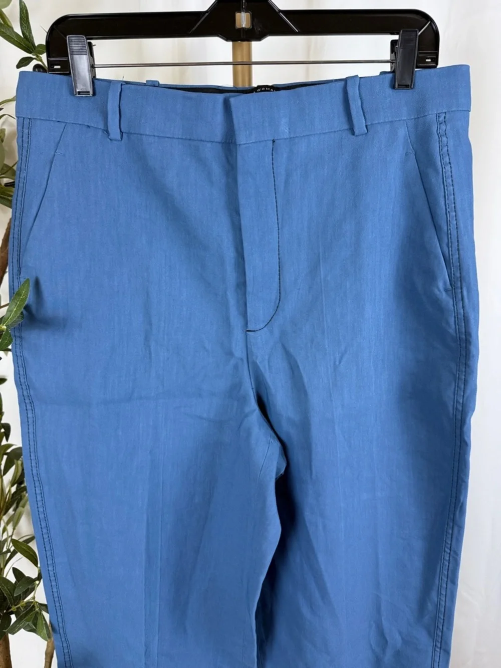 Zara Women's Linen Blend Pants Pockets Hidden Hook Sz L (B6)